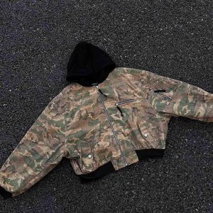 Concert Outfit Camouflage Faux Two-Piece Hooded Jacket