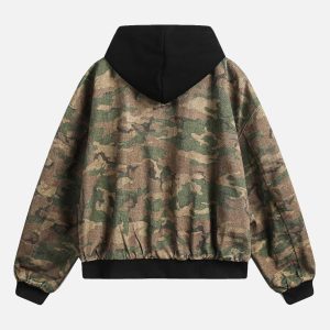 Concert Outfit Camouflage Faux Two-Piece Hooded Jacket