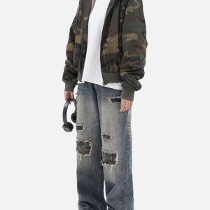 Concert Outfit Camouflage Fleece Hooded Jacket