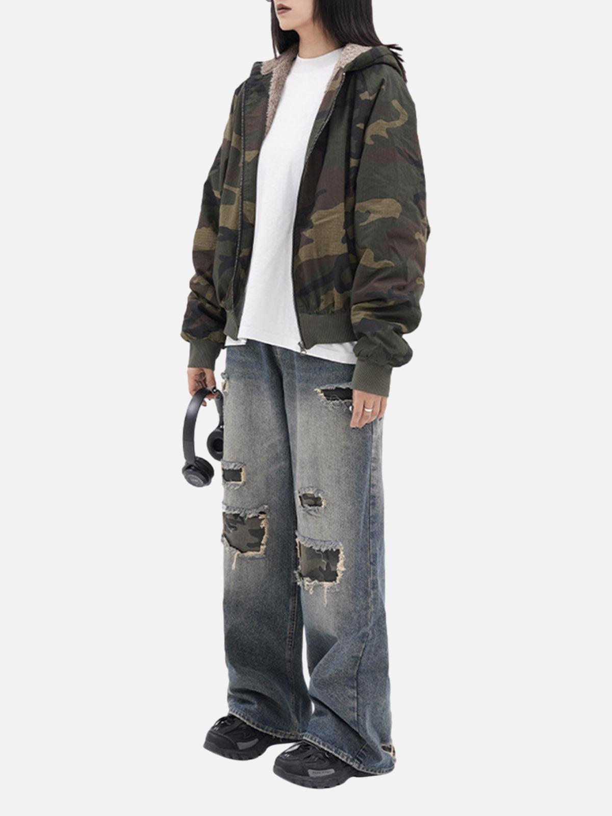 Concert Outfit Camouflage Fleece Hooded Jacket Concert Outfit Camouflage Fleece Hooded Jacket