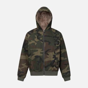 Concert Outfit Camouflage Fleece Hooded Jacket