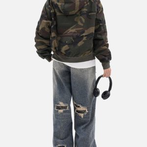 Concert Outfit Camouflage Fleece Hooded Jacket