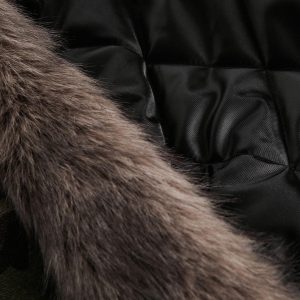 Concert Outfit Camouflage Fur Collar Hooded Quilted Jacket