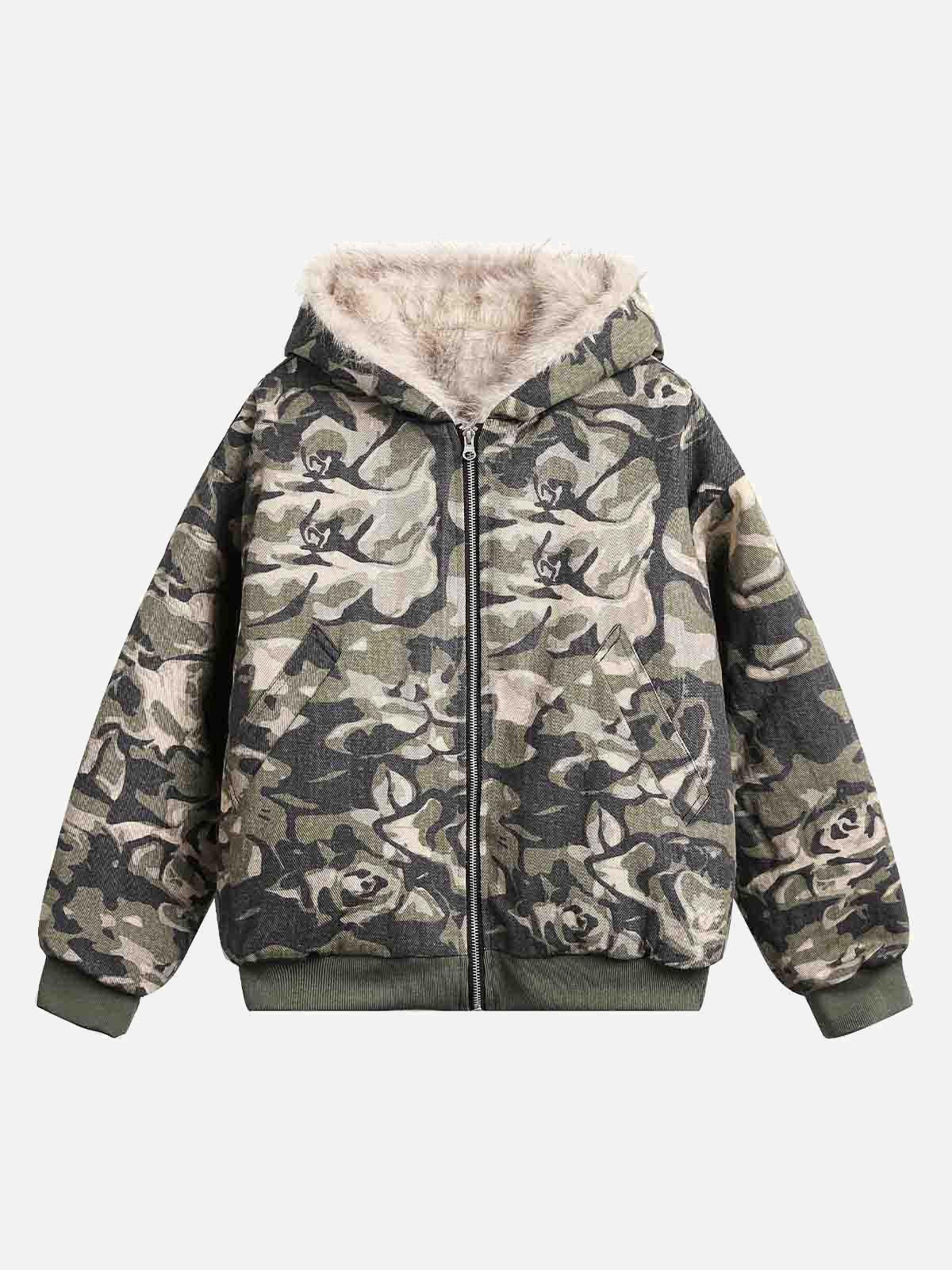 Concert Outfit Camouflage Fur Hooded Jacket Concert Outfit Camouflage Fur Hooded Jacket