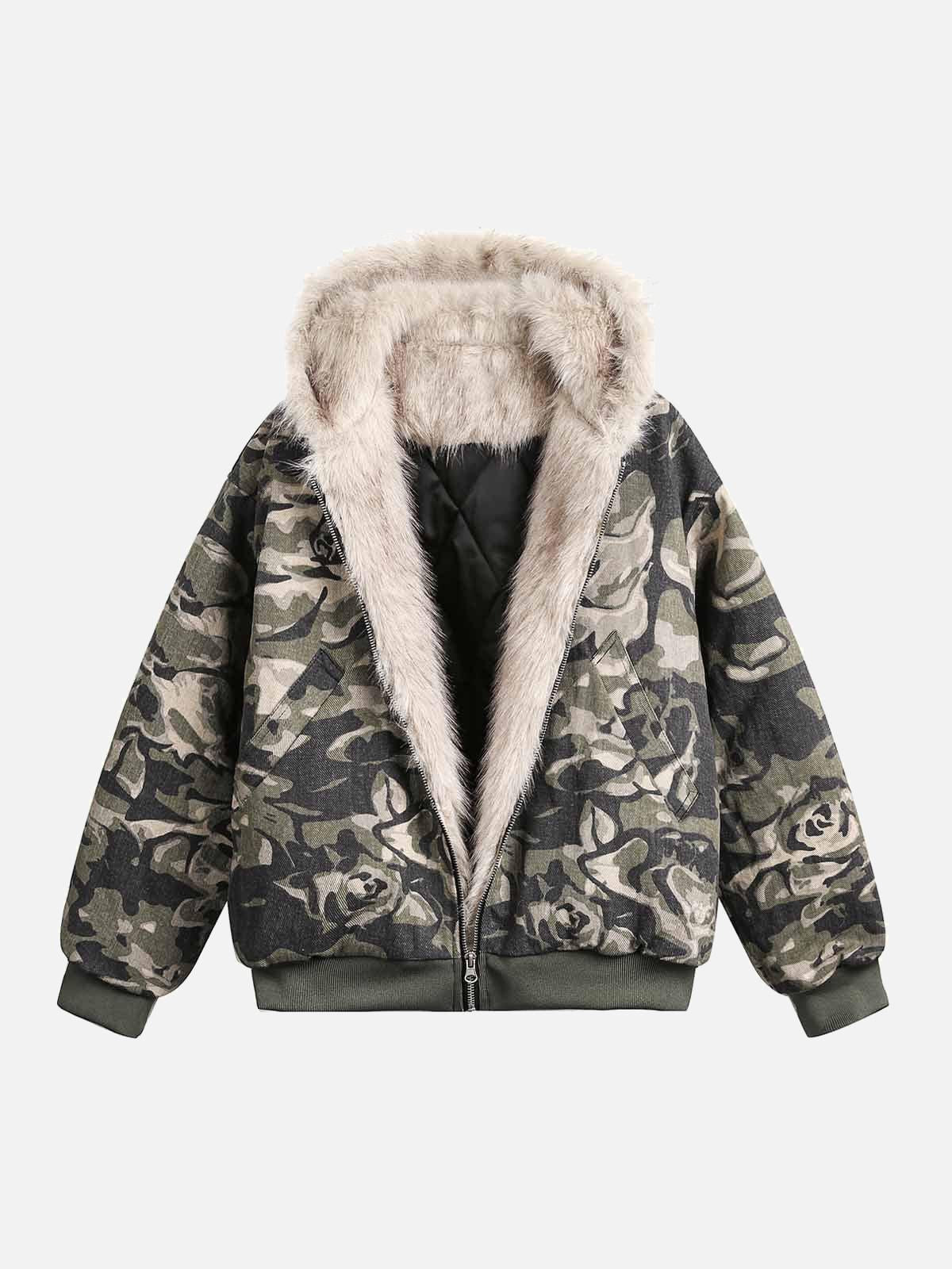 Concert Outfit Camouflage Fur Hooded Jacket Concert Outfit Camouflage Fur Hooded Jacket