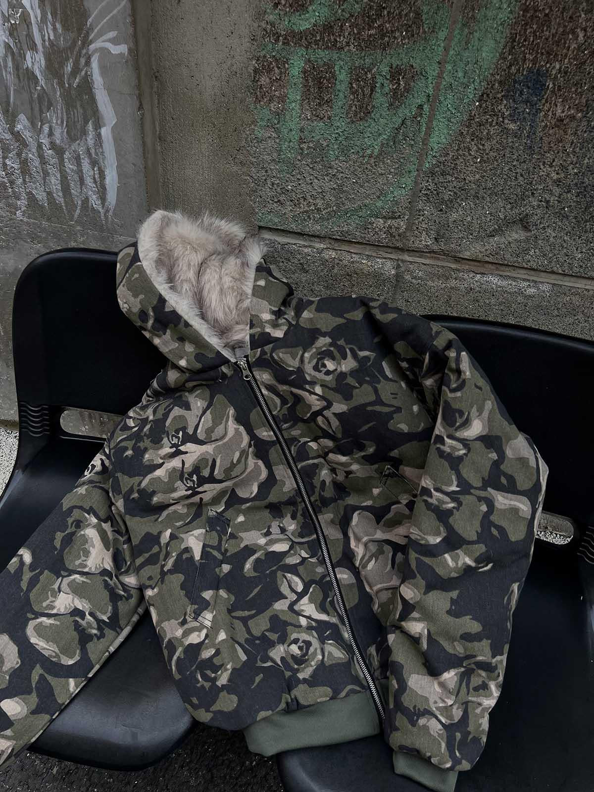 Concert Outfit Camouflage Fur Hooded Jacket Concert Outfit Camouflage Fur Hooded Jacket