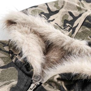 Concert Outfit Camouflage Fur Hooded Jacket