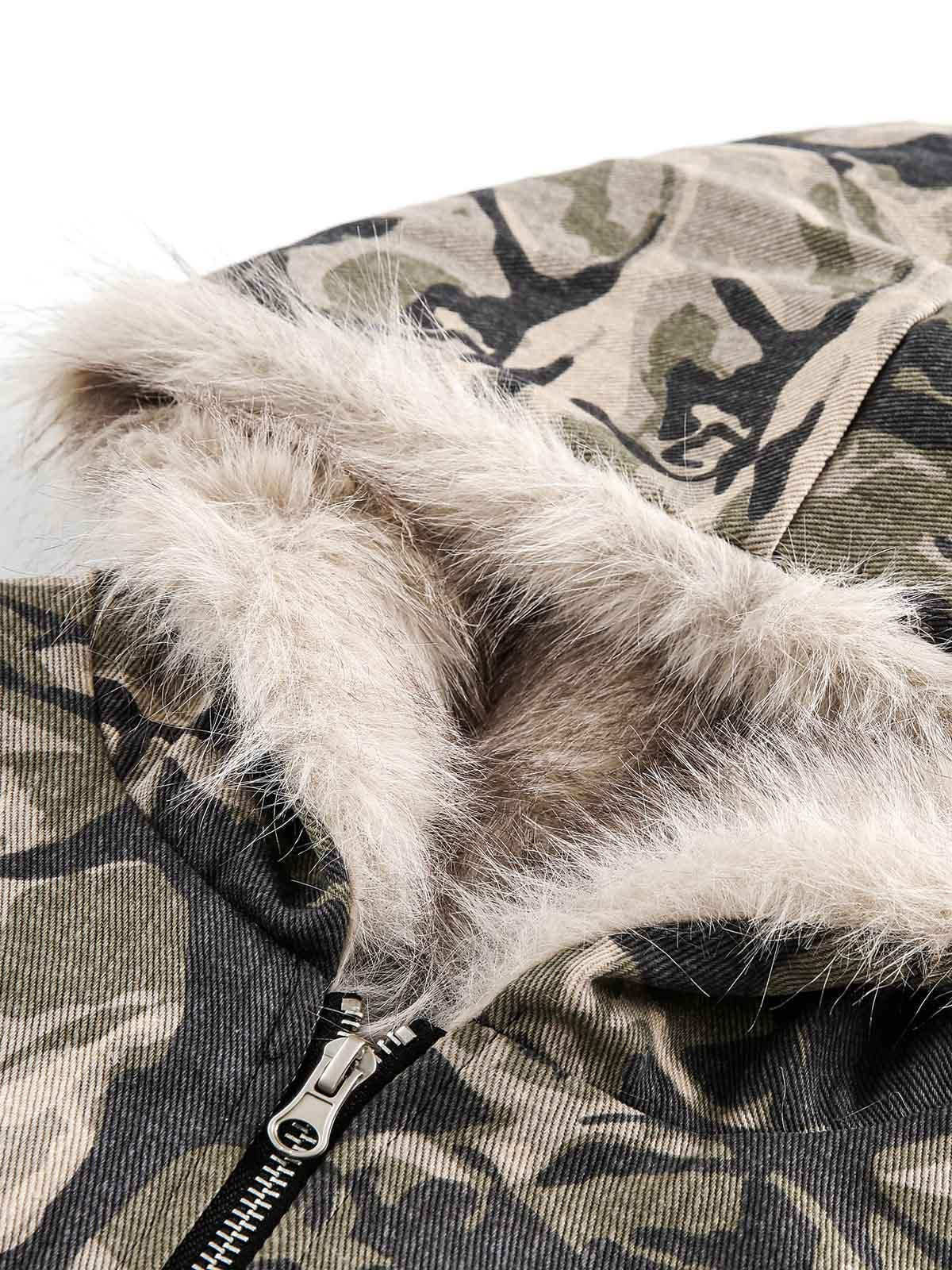 Concert Outfit Camouflage Fur Hooded Jacket Concert Outfit Camouflage Fur Hooded Jacket