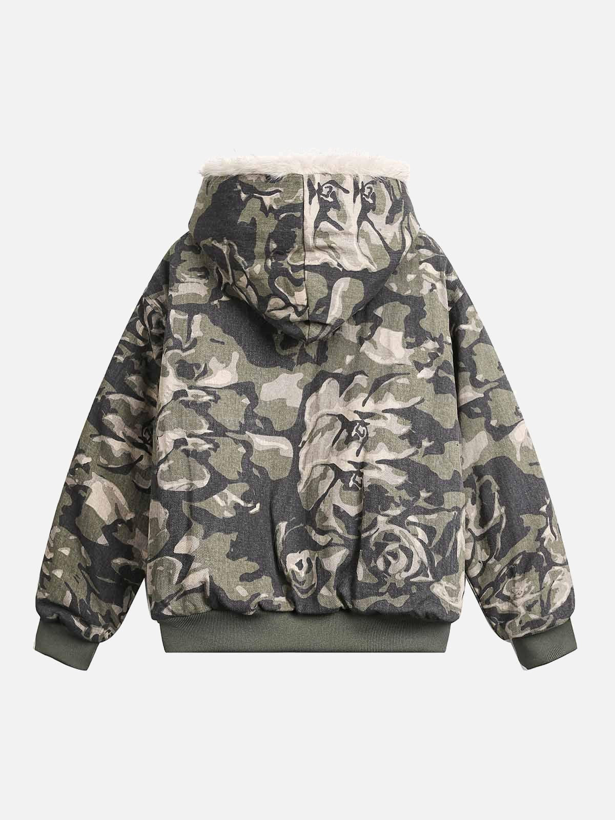 Concert Outfit Camouflage Fur Hooded Jacket Concert Outfit Camouflage Fur Hooded Jacket