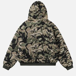 Concert Outfit Camouflage Fur Zipper Hoodie