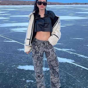 Concert Outfit Camouflage Leaf Straight Leg Pants