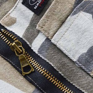 Concert Outfit Camouflage Leather Shoulder Pad Denim Bomber Jacket