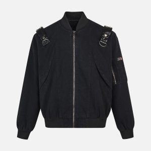 Concert Outfit Camouflage Leather Shoulder Pad Denim Bomber Jacket