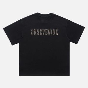 Concert Outfit Camouflage Letter Short Sleeve T-Shirt