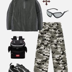 Concert Outfit Camouflage Multi Pocket Jeans