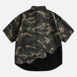 Concert Outfit Camouflage Patchwork Print Letter Short Sleeve Shirt