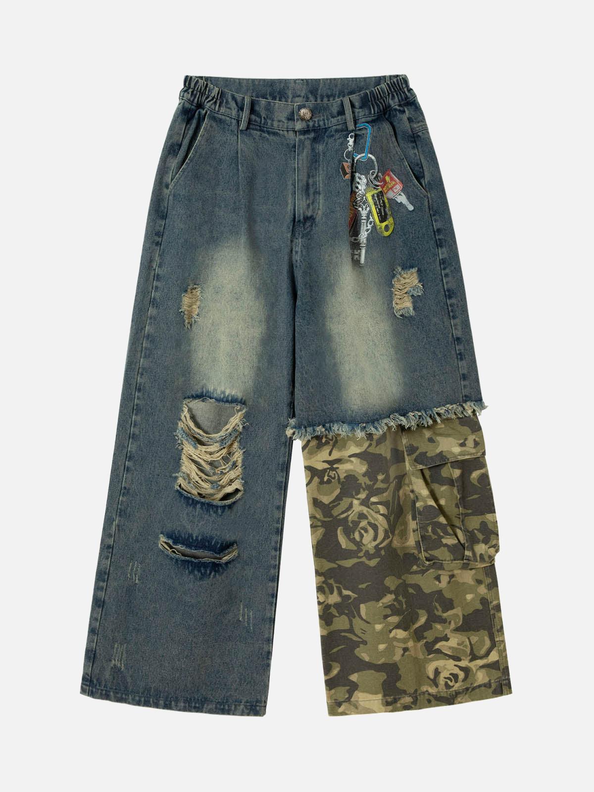 Concert Outfit Camouflage Patchwork Workwear Straight Jeans Concert Outfit Camouflage Patchwork Workwear Straight Jeans