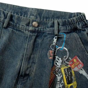 Concert Outfit Camouflage Patchwork Workwear Straight Jeans