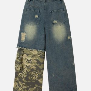Concert Outfit Camouflage Patchwork Workwear Straight Jeans