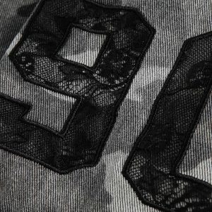 Concert Outfit Camouflage Ripped Lace Denim Shirt