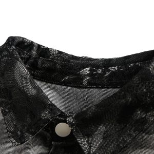 Concert Outfit Camouflage Ripped Lace Denim Shirt