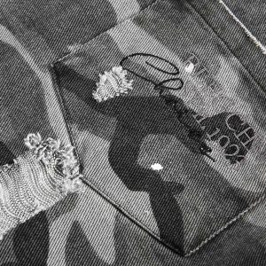 Concert Outfit Camouflage Ripped Lace Denim Shirt