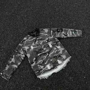 Concert Outfit Camouflage Ripped Lace Denim Shirt