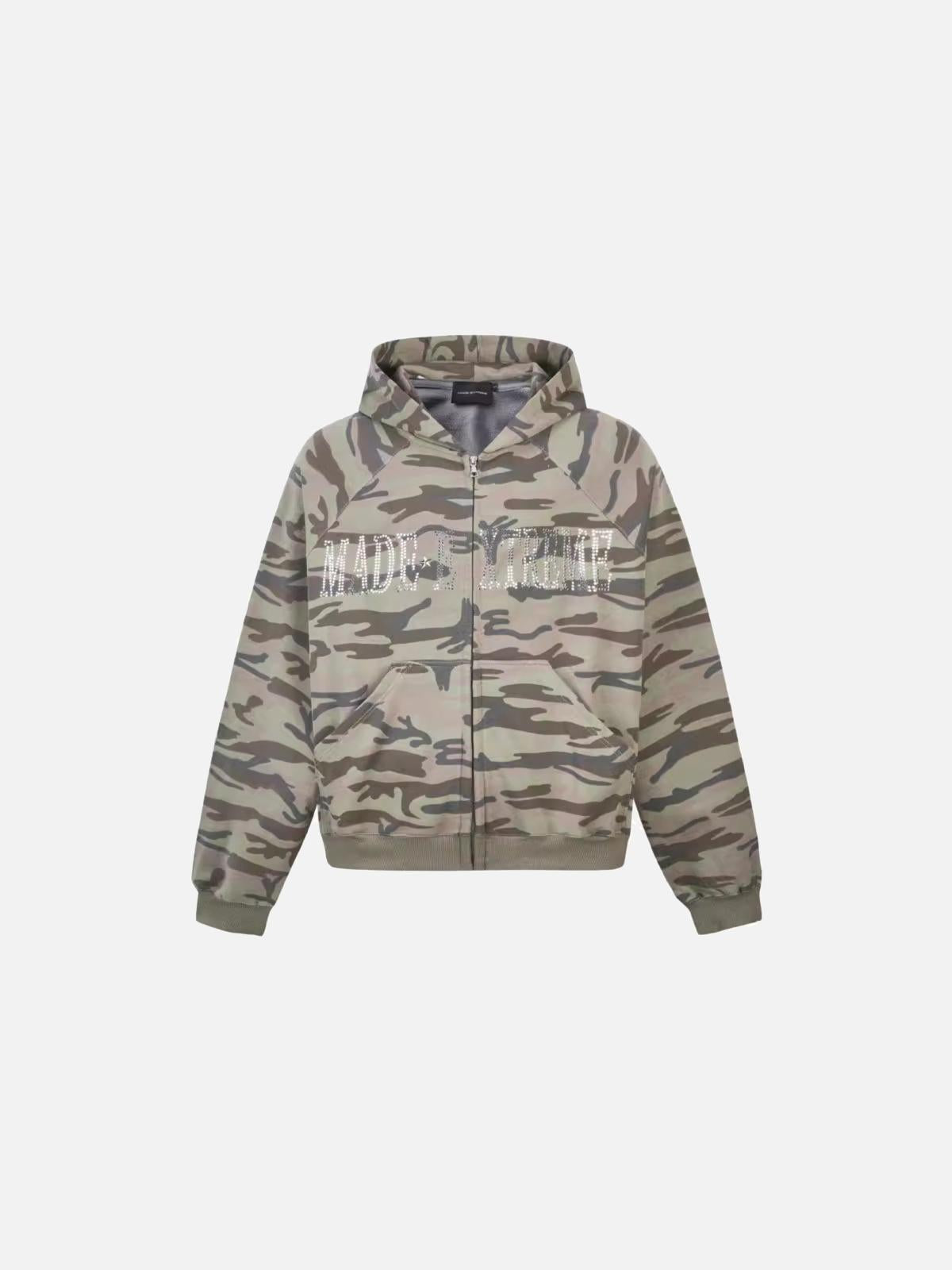 Concert Outfit Camouflage Sequin Letter Pattern Zipper Hoodie Concert Outfit Camouflage Sequin Letter Pattern Zipper Hoodie