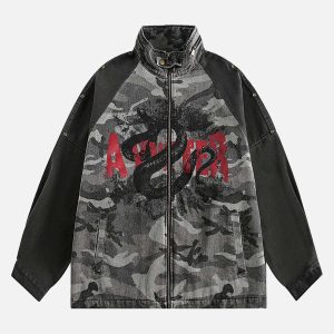 Concert Outfit Camouflage Stitching Stand Collar Military Jacket