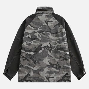 Concert Outfit Camouflage Stitching Stand Collar Military Jacket