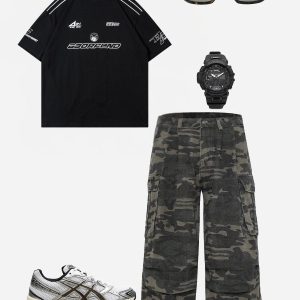 Concert Outfit Camouflage Wrinkle Longline Jorts