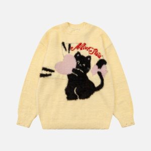 Concert Outfit Cartoon Cat Jacquard Sweater