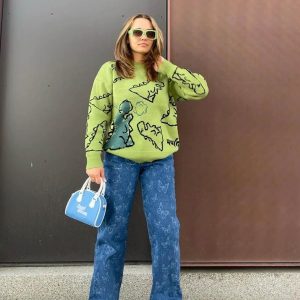 Concert Outfit Cartoon Dinosaur Printed Sweater