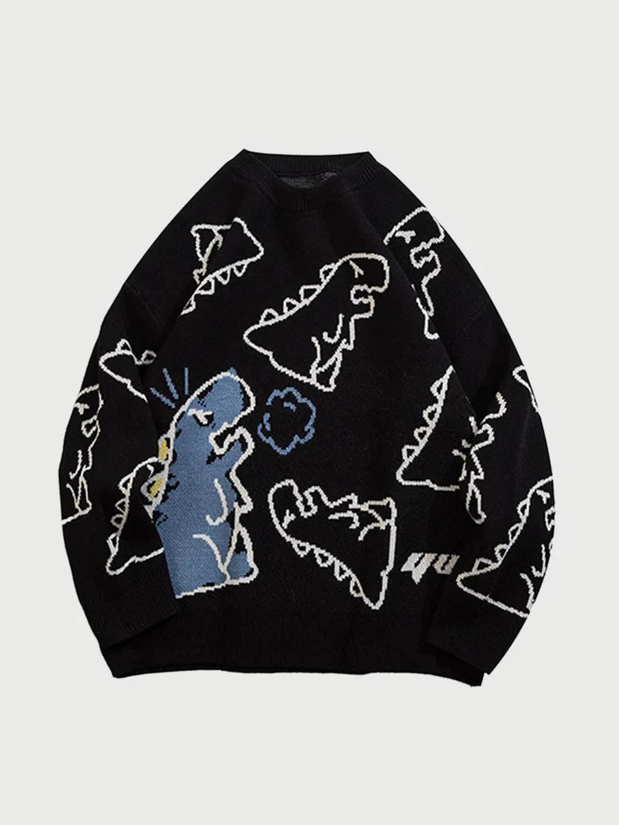 Concert Outfit Cartoon Dinosaur Printed Sweater Concert Outfit Cartoon Dinosaur Printed Sweater