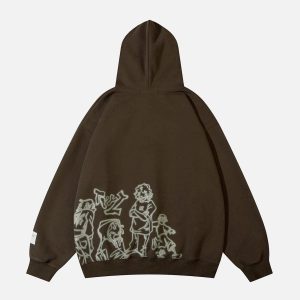 Concert Outfit Cartoon Line Character Print Hoodie