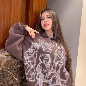 Concert Outfit Cartoon Line Character Print Hoodie