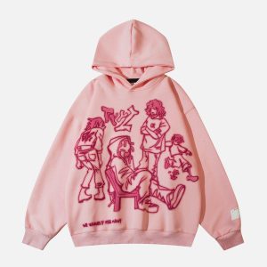 Concert Outfit Cartoon Line Character Print Hoodie
