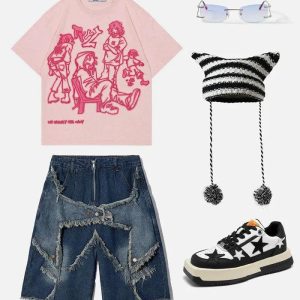 Concert Outfit Cartoon Line Character Print Tee
