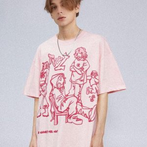 Concert Outfit Cartoon Line Character Print Tee
