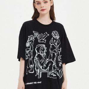Concert Outfit Cartoon Line Character Print Tee