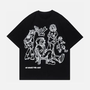 Concert Outfit Cartoon Line Character Print Tee