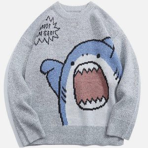 Concert Outfit Cartoon Shark Pattern Knitted Sweater