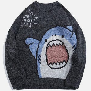 Concert Outfit Cartoon Shark Pattern Knitted Sweater