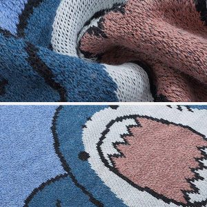 Concert Outfit Cartoon Shark Pattern Knitted Sweater