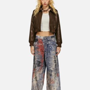 Concert Outfit Cashew Flower Digital Printed Imitation Jeans