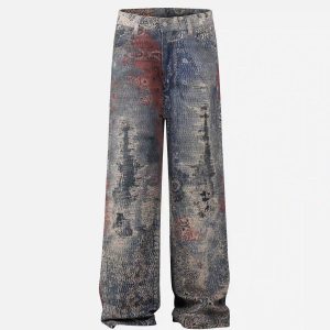 Concert Outfit Cashew Flower Digital Printed Imitation Jeans