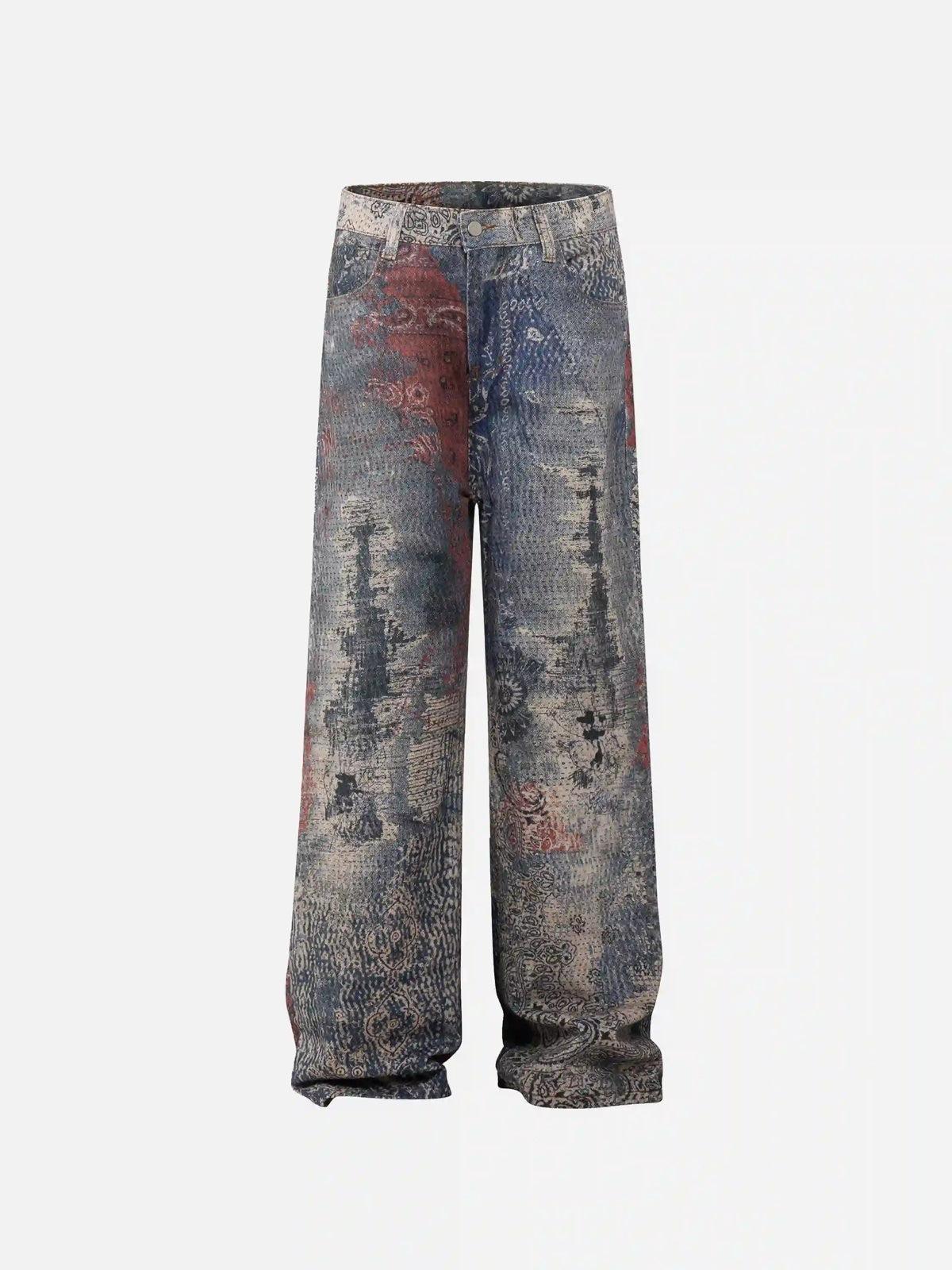 Concert Outfit Cashew Flower Digital Printed Imitation Jeans Concert Outfit Cashew Flower Digital Printed Imitation Jeans