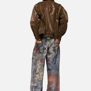 Concert Outfit Cashew Flower Digital Printed Imitation Jeans