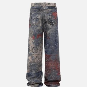 Concert Outfit Cashew Flower Digital Printed Imitation Jeans