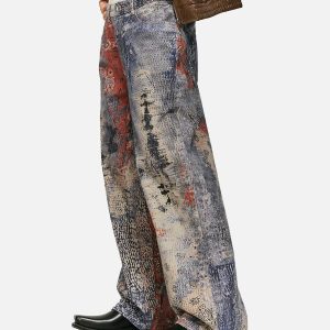 Concert Outfit Cashew Flower Digital Printed Imitation Jeans